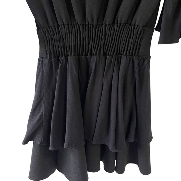 Maje Size M Rotery Grommet Trim Dress Mini LBD Flowy Rocker Bell Sleeve Flare - Picture 13 of 15